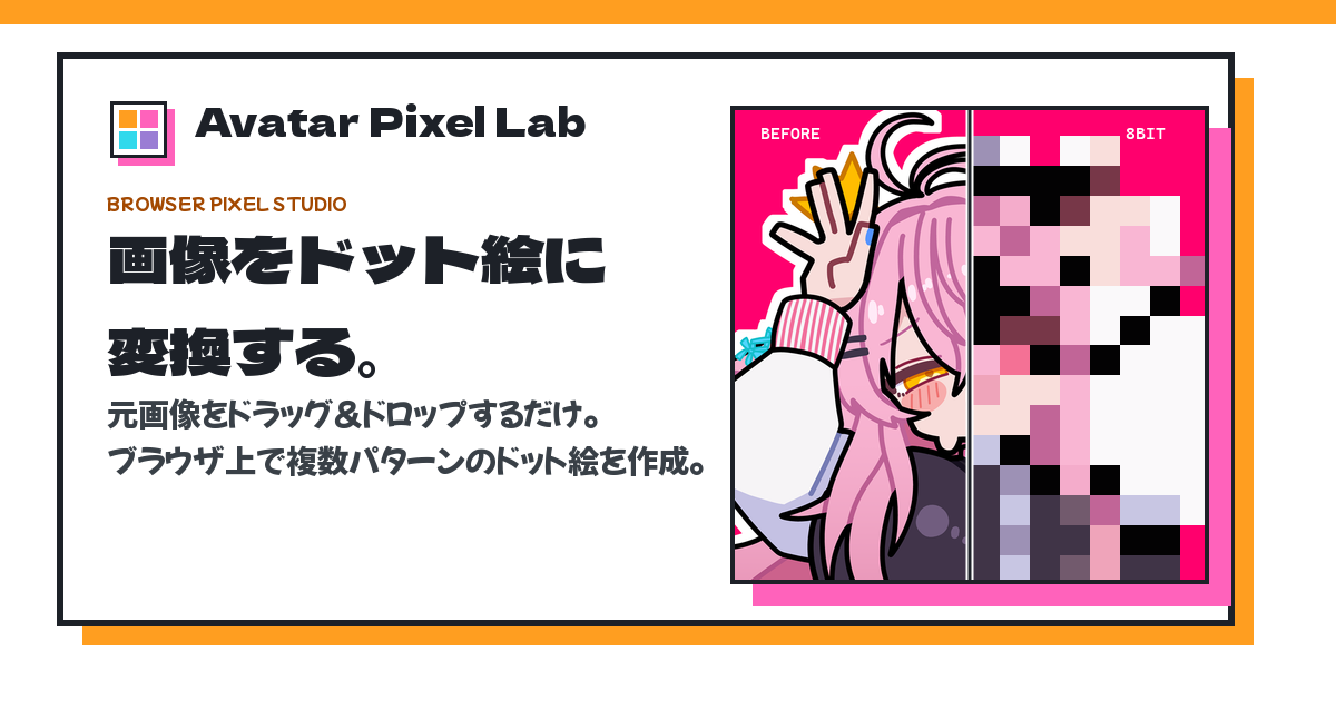 Avatar Pixel Labで元画像とドット絵を左右に見比べる紹介画像